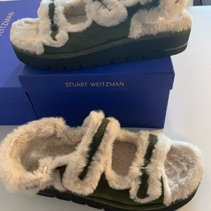 StuartWeitzman: Dad sandals. Forest green. Suede